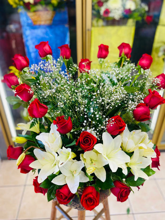 Large Rose Heart with Lilies