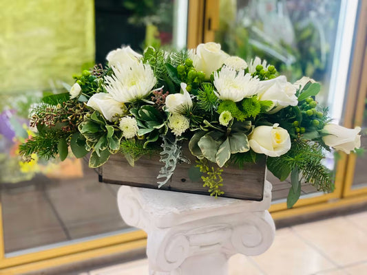 White flowers in a box